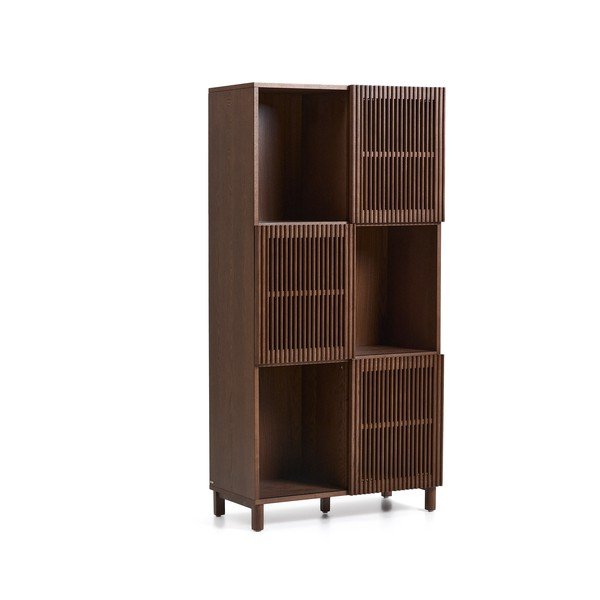 Tamsiai rudos spalvos knygų spinta  iš riešutmedžio su stumdomomis durimis 84,5x170x42,5 cm Beyla – Kave Home-image-4