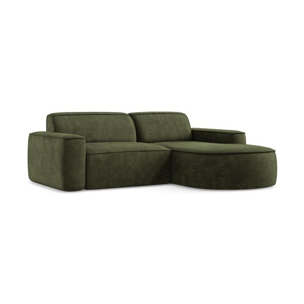 Žalios spalvos iš šenilinio audinio kampinė sofa (su dešiniuoju kampu/su gultu) Omao – Makamii-image-3