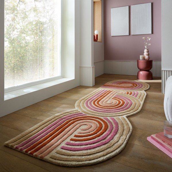 Rankų darbo rožinės spalvos iš vilnos kilimas 80x300 cm Spiral Shaped  – Flair Rugs-image-1