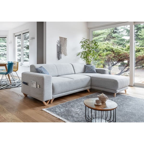 Šviesiai pilkos spalvos sulankstoma/su sandėliavimo vieta kampinė sofa Classy Sophie – Miuform-image-3