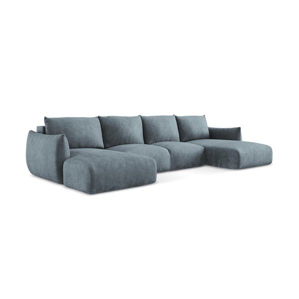 Mėlynos spalvos iš šenilinio audinio sulankstoma kampinė sofa („U“ formos) Leila – Makamii-image-3