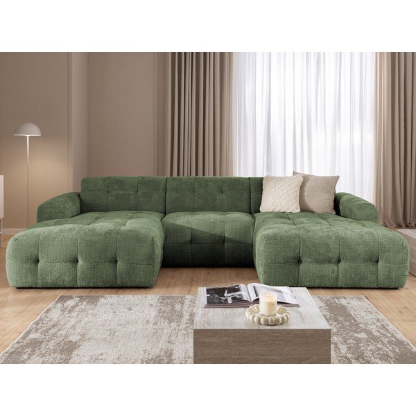 Žalios spalvos kampinė sofa („U“ formos/su gultu) Melva – Ropez-image-2