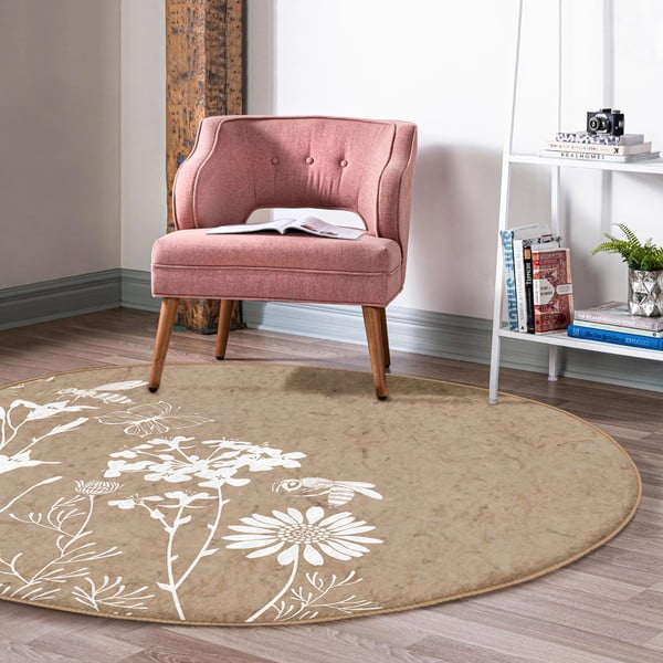 Skalbiamas/robotiniams dulkių siurbliams apvalios formos kilimas šviesiai rudos spalvos ø 100 cm Comfort – Mila Home-image-1