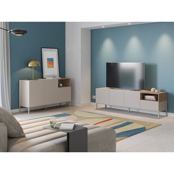 Šoninė spintelė kreminės spalvos 140x80 cm Cailin – Marckeric-image-1