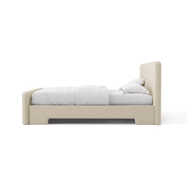 Smėlio spalvos dvigulė lova audiniu dengta su lovos grotelėmis 180x200 cm Eda – Micadoni -image-3
