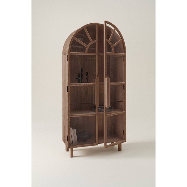 Tamsios natūralios spalvos vitrina iš riešutmedžio 90x195x40 cm Sandor – Jotex-image-1