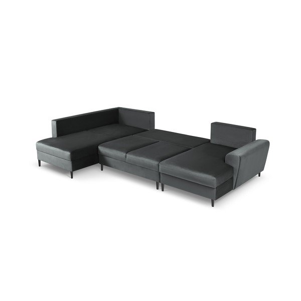 Tamsiai pilkos spalvos iš velveto sulankstoma/su sandėliavimo vieta kampinė sofa (su kairiuoju kampu/„U“ formos) Kyoto – Cosmopolitan Design-image-2