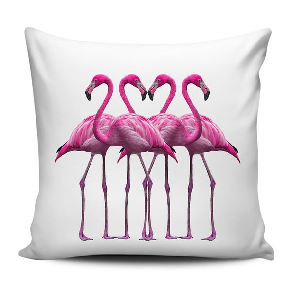 Rožinės ir baltos spalvos pagalvė Home de Bleu Pink Flamingo Friends, 43 x 43 cm