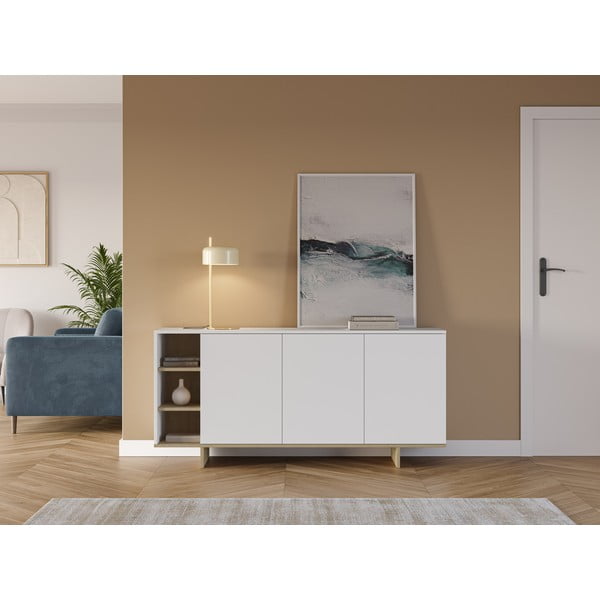 Žema šoninė spintelė baltos spalvos iš ąžuolo 170x80 cm Cequoia – Marckeric-image-1