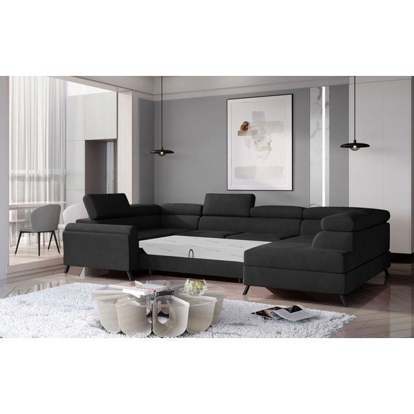 Tamsiai pilkos spalvos iš velveto sulankstoma/su sandėliavimo vieta kampinė sofa (su dešiniuoju kampu/„U“ formos) Escada – ELTAP-image-2