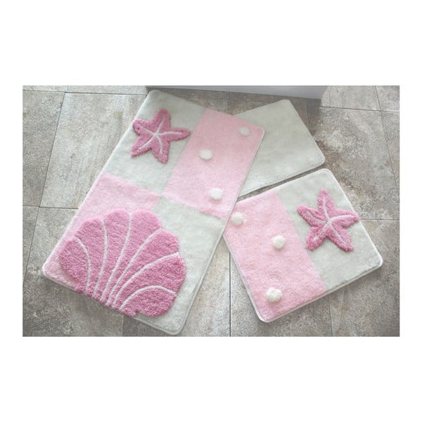 Trijų vonios kambario kilimėlių rinkinys su jūros motyvais, šviesiai rožinės spalvos "Knit Knot