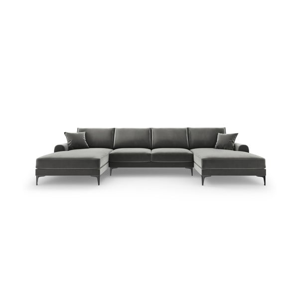 Šviesiai pilka aksominė U formos sofa Mazzini Sofas Madara