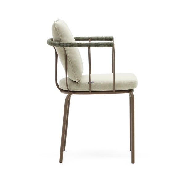 Žalia / smėlio spalvos metalinė sodo kėdė Salguer - Kave Home-image-3