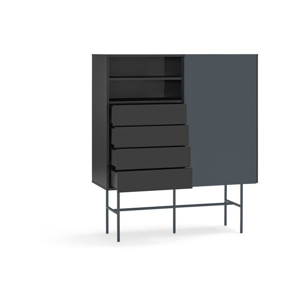 Aukšta šoninė spintelė juodos spalvos/antracito spalvos su stumdomomis durimis 120x140 cm Nube – Teulat-image-3