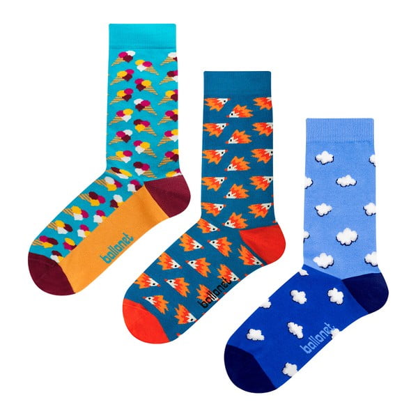 3 porų kojinių rinkinys Ballonet Socks Novelty Blue dovanų pakuotėje, 41-46 dydis