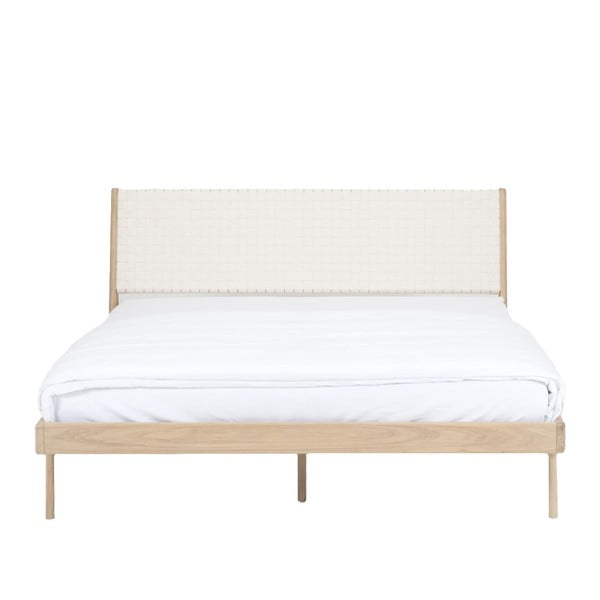 Dvigulė ąžuolo medienos masyvo lova su baltu galvūgaliu Gazzda Fawn, 160 x 200 cm