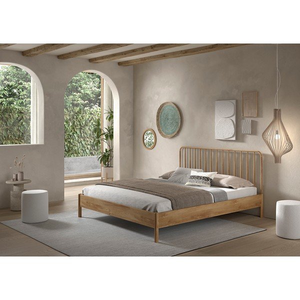 Natūralios spalvos iš ąžuolo masyvo dvigulė lova be grotelių 180x200 cm Olive Spindle – Vipack-image-1