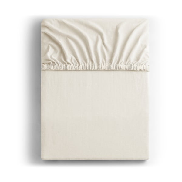 Baltai kreminė elastinė paklodė iš medvilnės DecoKing Amber Collection, 200/220 x 200 cm