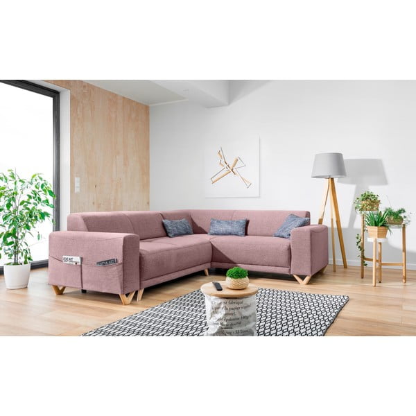 Rožinės spalvos sulankstoma/su sandėliavimo vieta kampinė sofa (su dešiniuoju kampu/„L“ formos) Classy Sophie – Miuform-image-3