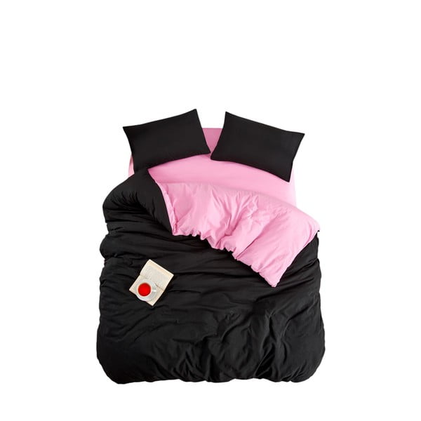 Juodos spalvos/rožinės spalvos dvigulė/itin ilga patalynė su paklode/4 dalių 200x220 cm Classic – Mila Home