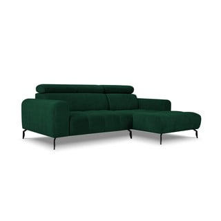 Tamsiai žalia reguliuojama kampinė sofa su aksominiu paviršiumi Milo Casa Nico, dešinysis kampas