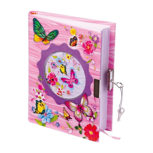Kūdikių rožinės spalvos dienoraštis su užraktu ir 2 raktais Legler Butterfly