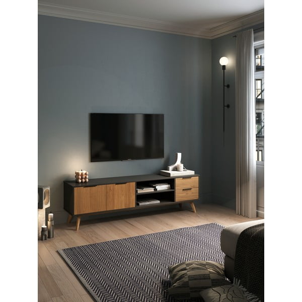 Juodos/natūralios pušies TV staliukas 180x53 cm Lavis - Marckeric-image-1