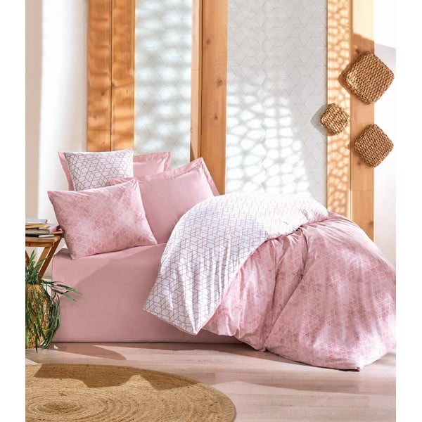 Baltos spalvos/rožinės spalvos iš ranforce medvilnės viengulė patalynė 140x200 cm Soft Geometry – Mila Home Luxury