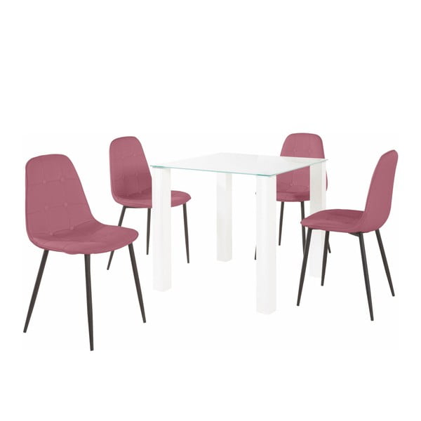 Valgomojo stalo ir 4 rausvų kėdžių rinkinys "Støraa Dante", stalo ilgis 80 cm