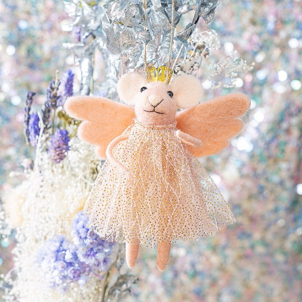 Iš tekstilės rankų darbo eglutės papuošimas 13 cm Pink Princess Fairy Mouse – Sass & Belle-image-1