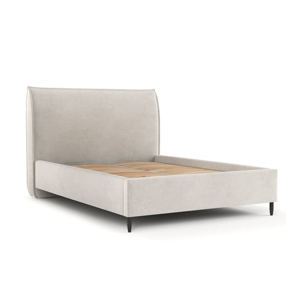 Dvigulė lova kreminės spalvos audiniu dengta su sandėliavimo vieta su lovos grotelėmis 180x200 cm Shell – Maison de Rêve
