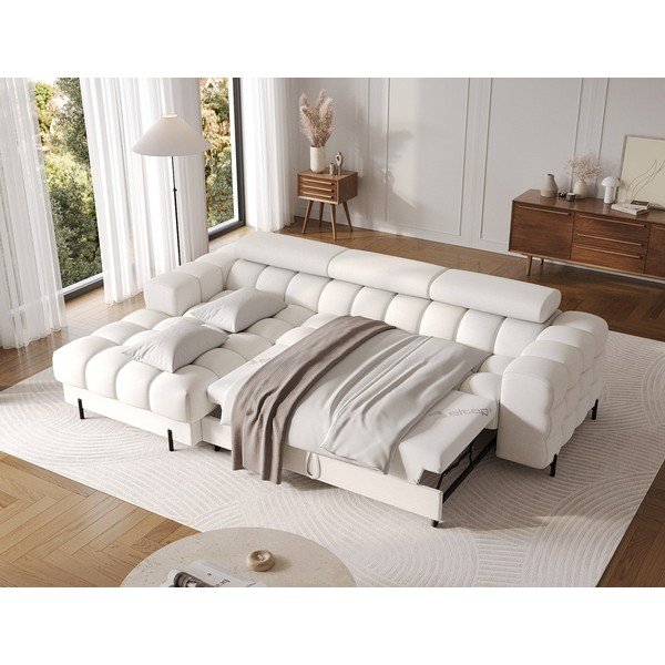 Kreminės spalvos iš boucle sulankstoma/su sandėliavimo vieta kampinė sofa (su kairiuoju kampu/su gultu) Felro – ELTAP-image-4