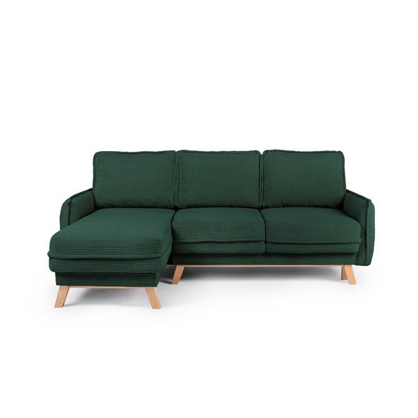Tamsiai žalios spalvos sulankstoma/su sandėliavimo vieta kampinė sofa iš kordinio velveto Tori – Bonami Selection