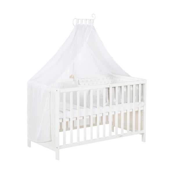 Baltos spalvos vaikiška lovelė su baldakimu 60x120 cm Stars Gray – Roba