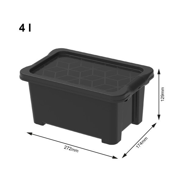 Blizgios juodos spalvos plastikinė laikymo dėžė su dangčiu Evo Easy - Rotho-image-1