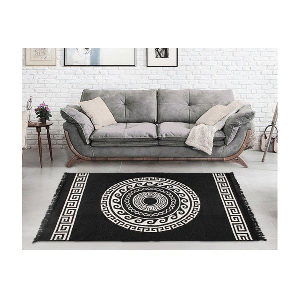 Smėlio ir juodos spalvos dvipusis kilimas Mandala, 120 x 180 cm-image-3