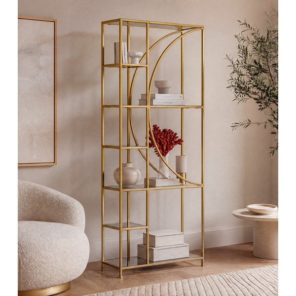 Auksinės spalvos iš plieno knygų spinta  66x176x25,5 cm Elenor – Bizzotto-image-1
