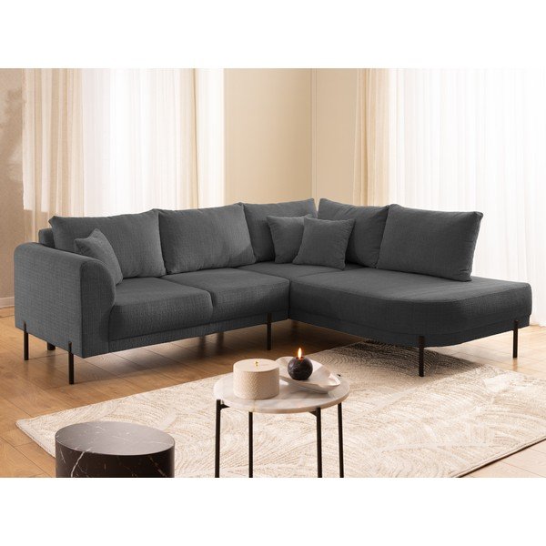 Tamsiai pilkos spalvos kampinė sofa iš šenilinio audinio (su dešiniuoju kampu/„L“ formos) Mauris  – Ropez-image-4