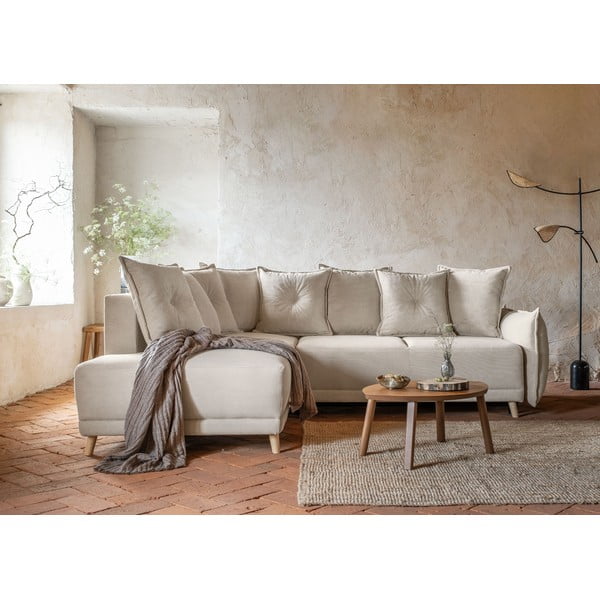 Sulankstoma kampinė sofa iš kordinio velveto smėlio spalvos (su kairiuoju kampu) Lazy Lukka – Miuform-image-1