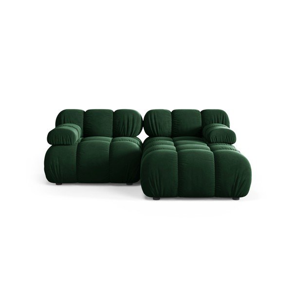 Tamsiai žalios spalvos modulinė kampinė sofa iš velveto (su dešiniuoju kampu/su gultu) – Micadoni 