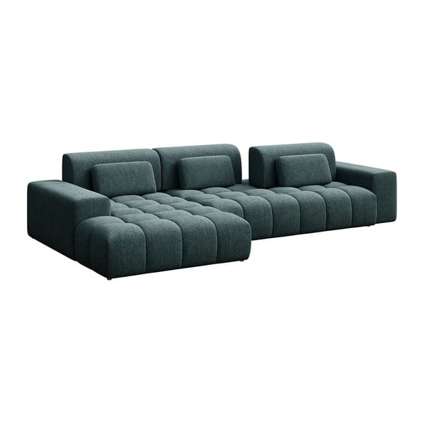 Mėlynos spalvos iš šenilinio audinio kampinė sofa (su kairiuoju kampu/su gultu) Chevi – Ghado-image-3
