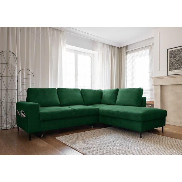 Iš kordinio velveto sulankstoma kampinė sofa tamsiai žalios spalvos (su dešiniuoju kampu) Lofty Lilly – Miuform-image-3