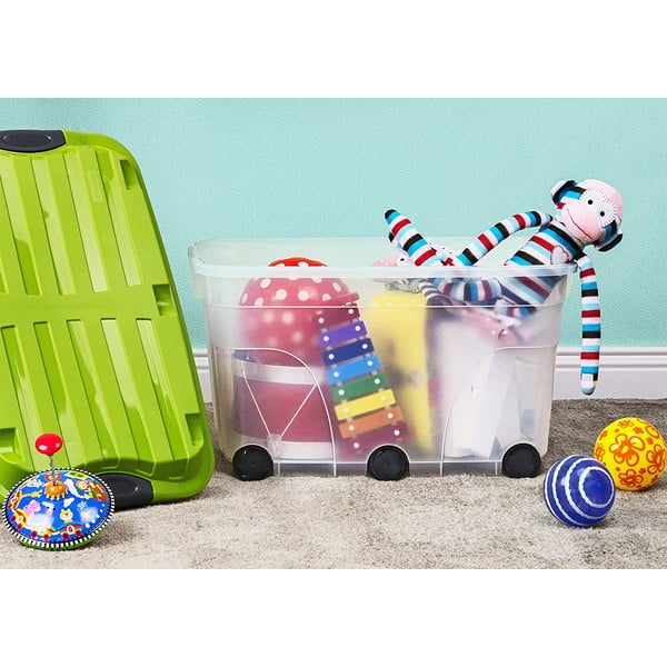 Plastikinė dėžė su dangčiu ant ratukų 57 l Roller - Rotho-image-1