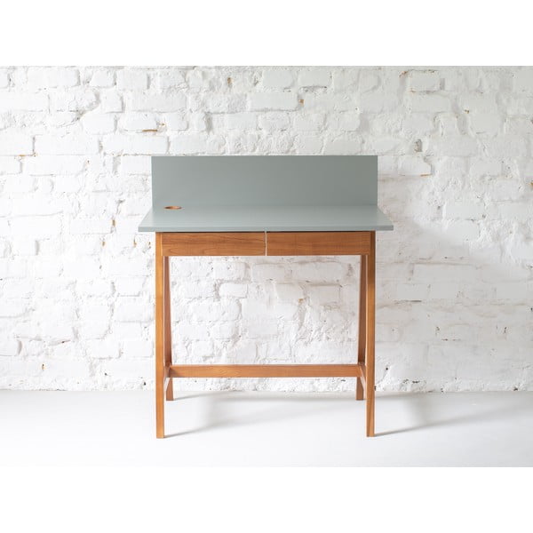 Ragaba Luka Ąžuolinis pilkas rašomasis stalas su uosio medžio pagrindu, ilgis 110 cm-image-1