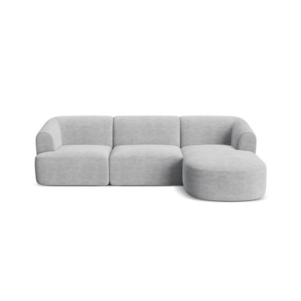 Šviesiai pilkos spalvos kampinė sofa iš kordinio velveto (su dešiniuoju kampu/su gultu) Campi – Cosmopolitan Design-image-2