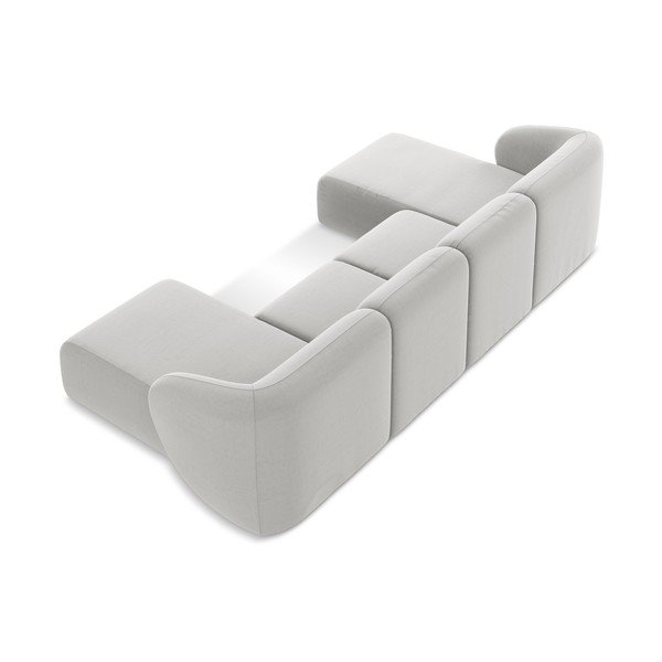 Šviesiai pilkos spalvos kampinė sofa iš velveto („U“ formos) Lani – Makamii-image-3