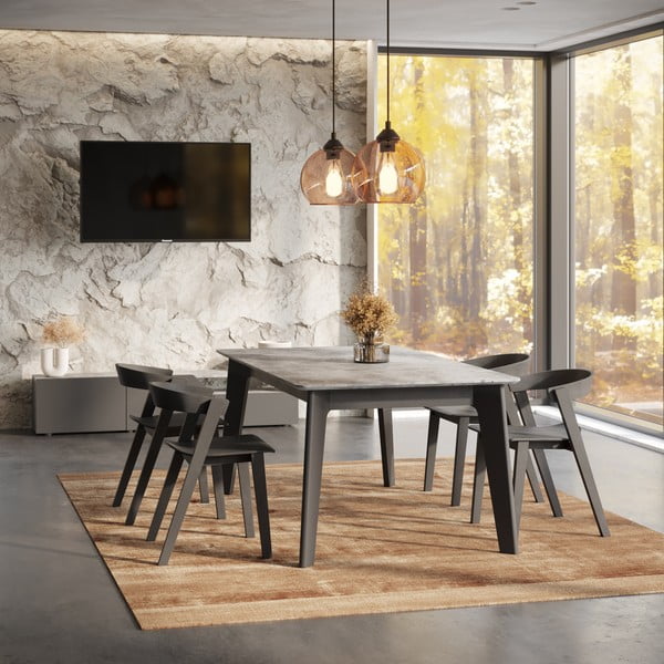 Prailginamas valgomojo stalas juodos spalvos su betono dekoro stalviršiu 100x180 cm Shadow – TemaHome-image-1