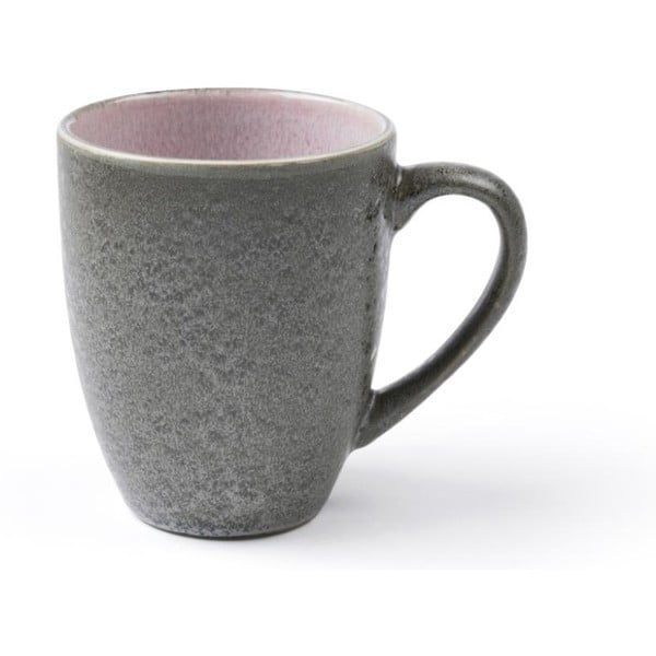 Pilkos spalvos akmens masės puodelis su rankena ir rožine vidine glazūra Bitz Mensa, 300 ml