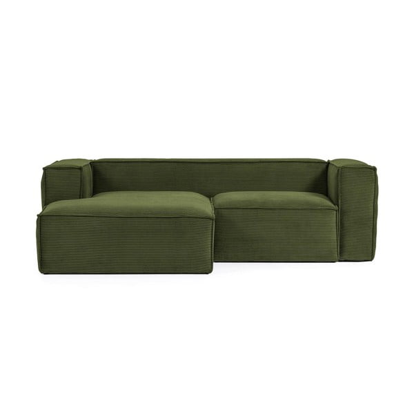 Kampinė sofa žalios spalvos iš kordinio velveto (su kairiuoju kampu) Blok – Kave Home