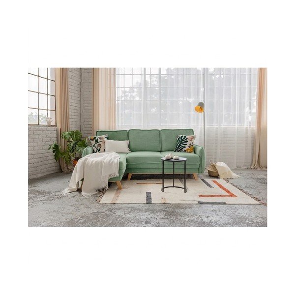 Iš kordinio velveto sulankstoma kampinė sofa šviesiai žalios spalvos (kintama) Tori – Bonami Selection-image-1